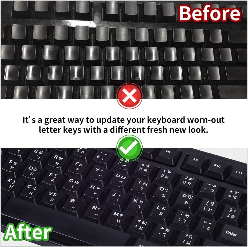 CaseBuy 2PCS Thai Keyboard Stickers, Thai-English Keyboard Letters Replacement Sticker White Font on Black Background for Computer Laptop Notebook Desktop, Matte Vinyl Keyboard Alphabet Sticker - Image 4